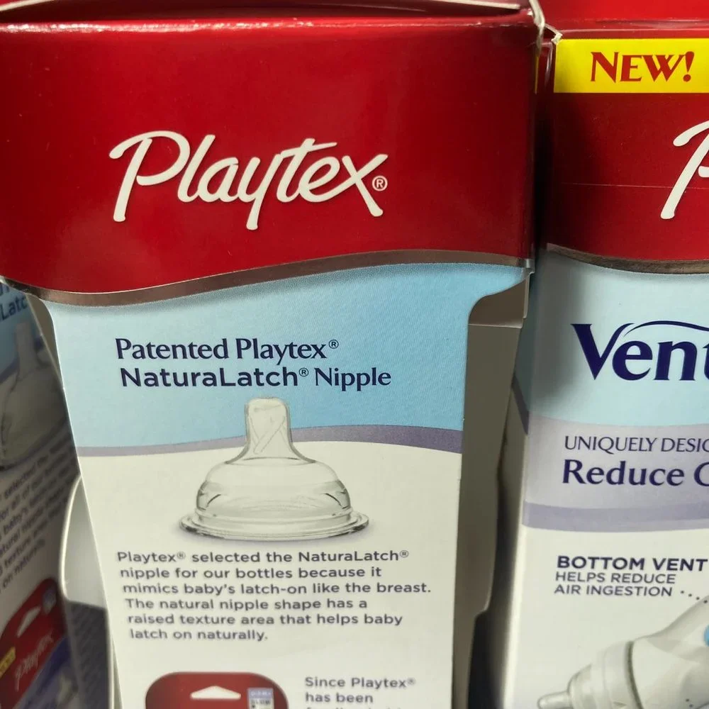Playtex VentAire Bottom Vent 6oz Baby Bottle Naturalatch Silicone Nipple Angled